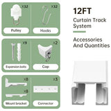 MaKefeile Ceiling Curtain Tracks 12FT,Curtain Track Wall Mount,Ceiling Mounted Sliding Door Curtains Rails Outdoor Extra Long Curtains Rod Room Divider Track for Living Bedroom with Hooks,White