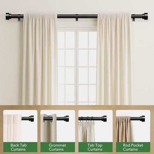Time Forest Black Curtain Rods for Windows 32 to 120 Inch (2.6-10 Feet), 1 Inch Diameter Adjustable Heavy Duty Curtain Rod, Modern Style Indoor Outdoor Long Window Drapery Rods with End Caps