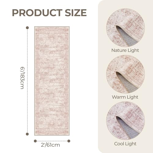 2x6 Runner Rug Non Slip,Washable Hallway Runner Rug,Pink