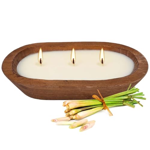 Citronella Scented 3-Wick Candle (8oz) Oval Wood Bowl Candle, Clean Burning & Smokeless, Decorative Soy Blend Candle for Home, Patio, Garden, Summer Gift.
