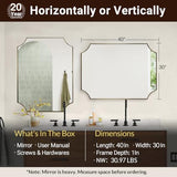 ANDY STAR 30x40 Inch Brushed Gold Mirror, Gold Scalloped Bathroom Mirror, Unique Rectangle Mirror in Never-Rust Stainless Steel Metal Frame, Wall Mount Vertical or Horizontal