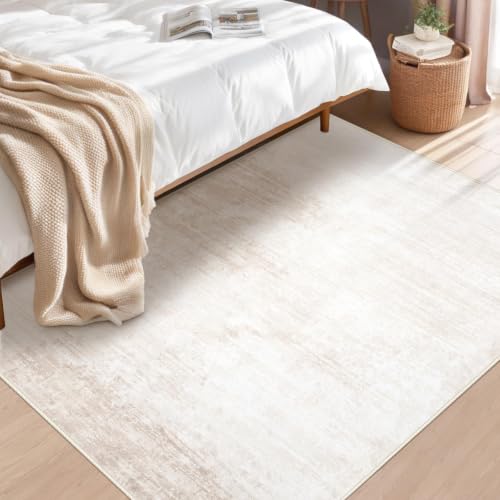 Area Rug 3x5 Washable Rug: Living Room Modern Abstract Rug Soft Non Slip Neutral Rugs Stain Resistant Small Rug Indoor Door Mat for Bedroom Kitchen Nursery Hallway Entryway Office(Beige,3'x5')