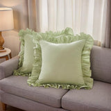 Lemfux Green Ruffle Throw Pillow Covers 20x20 Set of 2, Cotton Decorative Cushion Covers for Sofa, Couch, Bed, Shabby Chic Farmhouse Style, Coquette Home Decor