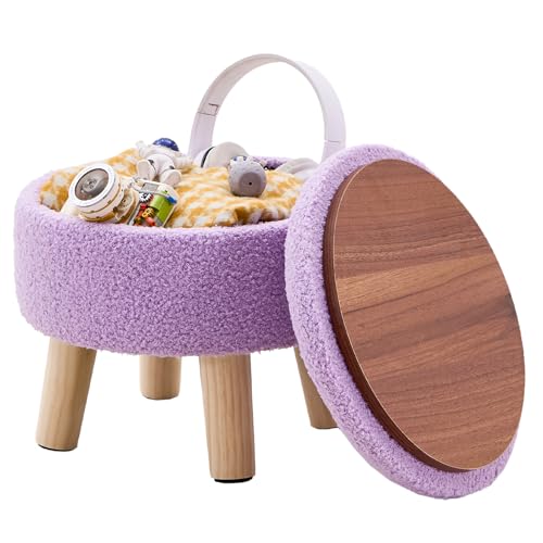 Wimarsbon Round Storage Ottoman,Footstool with Padded Seat and Wood Legs