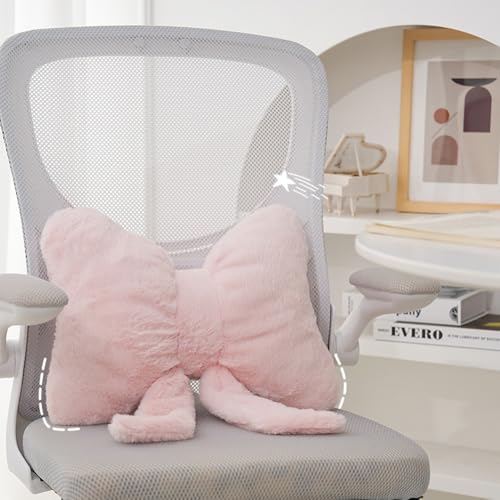 2Pack Soft Furry Bow Throw Pillows Cute Bowknot Plush Pillow Home Decor Stuffed Bow Lumbar Pillow for Bed Couch Living Room Decor (Pink)