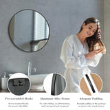 Sweetcrispy 24 Inch Round Wall Mirror with Tempered Glass, Bathroom Mirror Over Sink, Anti-Fog & Waterproof Round Mirrors for Bathroom, Entryway, Bedroom, Shatterproof Design, Black