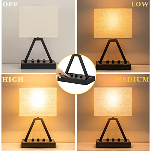 Touch Control Table Lamp, 3-Way Dimmable Desk Lamp with USB C & USB A and AC Outlet, Bedside Lamps with Phone Stands for Bedroom, Living Room, Office, LED Bulb Included, Black