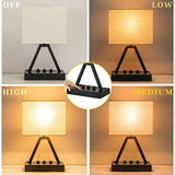 Touch Control Table Lamp, 3-Way Dimmable Desk Lamp with USB C & USB A and AC Outlet, Bedside Lamps with Phone Stands for Bedroom, Living Room, Office, LED Bulb Included, Black