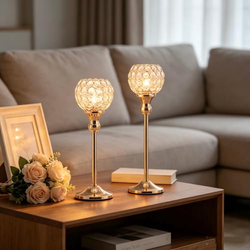 Gold Crystal Candle Holders Set of 2,Oversized Crystal Globe