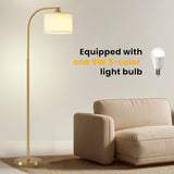 Tall Floor Lamp for Living Room,65'' Modern Standing Lamps with 9W LED Bulb,Elegant Floor Light with Fabric Shade,Gold Tall Lamp for Bedroom Office Study Room Corner Dining Room
