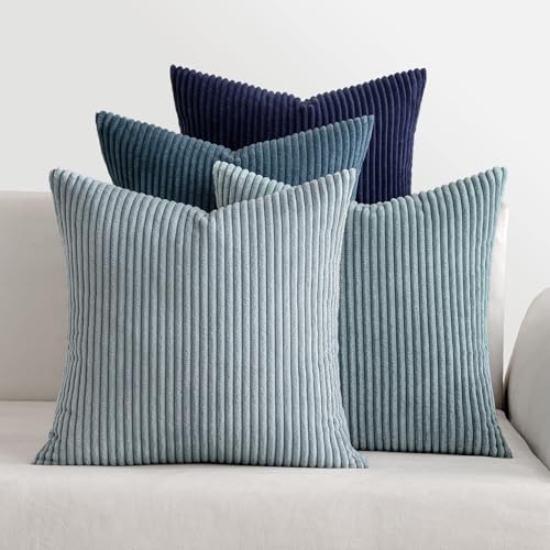 MIULEE Soft Corduroy Decorative Throw Pillow Covers Blue Navy Series 20x20