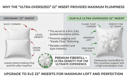 EvZ Premium 20x20 Pillow Insert (Single Pack) - Decorative Square Throw Pillow Form - Soft Polyester Stuffer with Elegant White Striped Shell - Ideal for 20x20 Covers
