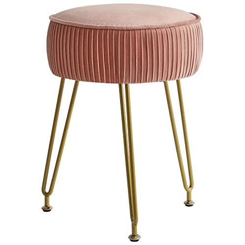 IBUYKE Velvet Vanity Stool Ottoman, Round Footrest Chair, Pink LG-30P