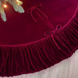 Ruffled Velvet Christmas Tree Skirt with Foam Padding, Nylon Backing and Lace-Up Tie Closure (Burgundy, 72-Inch)