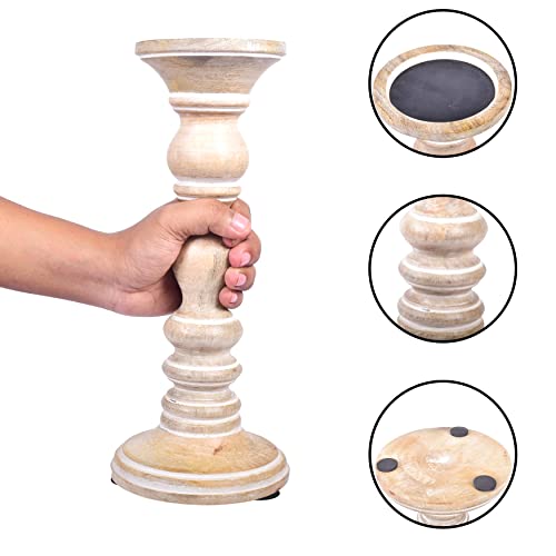 Mango Wood Candle Holders - Whitewash Finish, Set of 3