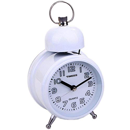 Clock Night Light Single Bell Child Clock Quartz No Ticking Bracket Clock Decoration Mute Metal Clock (Color : Black) (White)