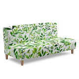 GLENLCWE Green Watercolor Leaves Armless Futon Cover Elastic Bottom Non-Armrest Couch Slipcover Washable Foldable Furniture Protector Fresh Natural Leaf Pattern for Living Room Loveseats