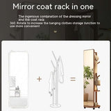 Floor-Standing Solid Wood Rotating Coat Rack，Wooden Rotating Coat Rack with Full Length Mirror Solid Clothes Hanger Stand Decorative Wall Mirror with Rotating Base Freestanding Floor Mirror