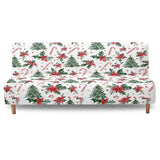 Christmas Tree Armless Sofa Bed Cover Candy Cane Print Stretch Couch Slipcover Folding Sofa Couch Futon Covers Full Size Furniture Protector Cover