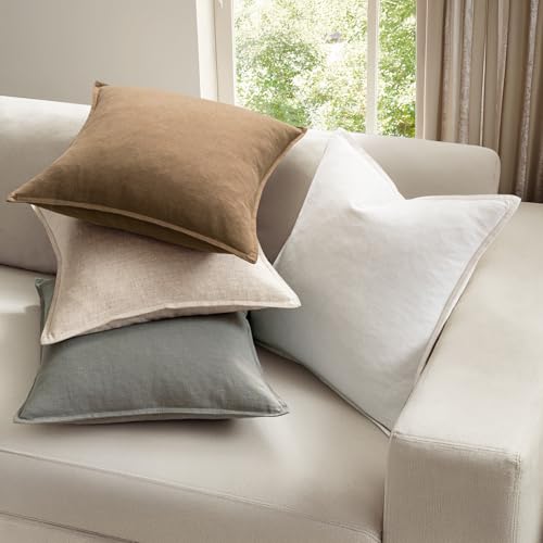 MIULEE Neutral Linen Pillow Covers Pack of 4 Decorative Natural Solid Throw Pillow Covers Soft Accent Boho Farmhouse Couch Pillowcases Modern Spring Home Decors for Living Room Bed Sofa 18x18 Inch