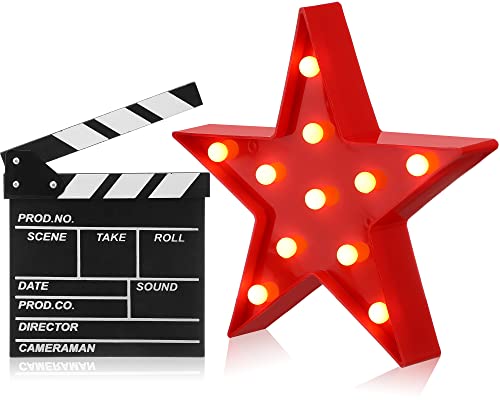 Tuanse 2 Pcs Movie Night Supplies Movie Theater Decor Film Clapper Board Accessory and Marquee Light LED Star Sign Props for Moving Night Decorations Party Supplies