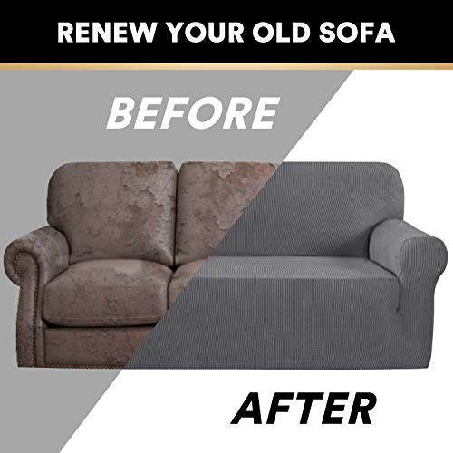 PrinceDeco Stretch Loveseat Sofa Cover Bundle T Cushion Loveseat Slipcover, Gray