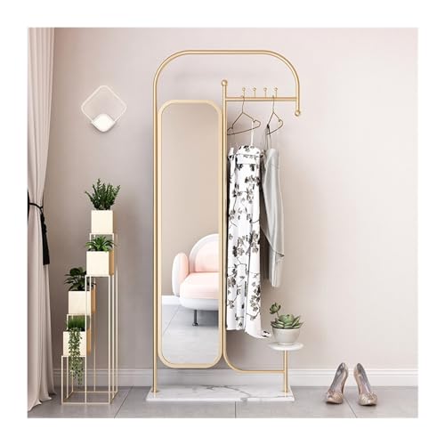 Full-Length Mirror Household Multifunctional Dressing Mirror and Coat Rack Combination Bedroom Full-Length Mirror with Hanging Clothes Full Length Floor Mirror (Gold2)