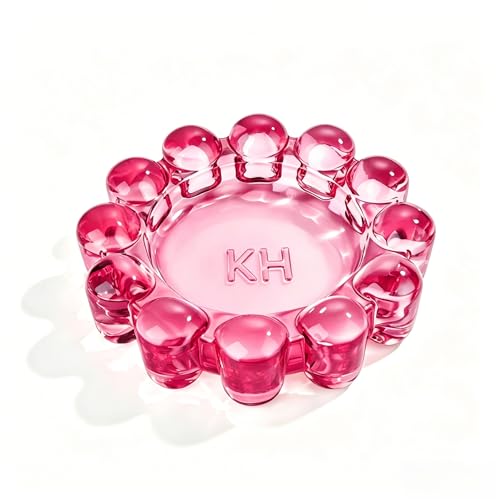 Chic Red Bubble Glass Candle Dish – Modern Clear Glass Candle Holder for Tealights & Diffusers, Decorative Tray for Home & Tabletop Decor（1 Pack）