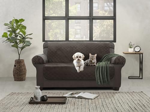 Zenna Home Protector, Chocolate/Brown Waterproof Plush Loveseat Furniture Cover, Lovesweat (EFCPLNSBR)