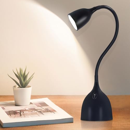 Desk Lamp for Home Office, LED Reading Light, Small Adjustable Flexible Gooseneck Table Lamp, Eye-Caring Desk Lamp for College Dorm Room Study Lamp, Black