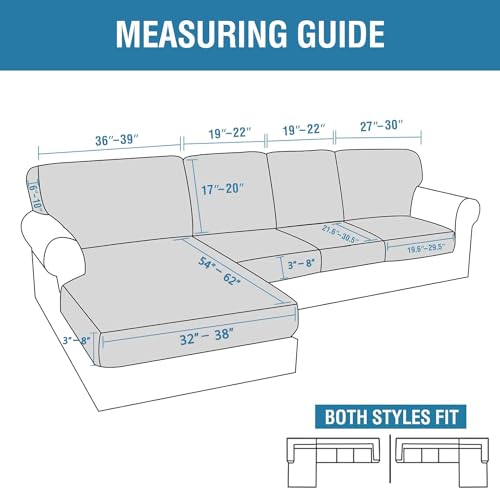 H.VERSAILTEX 2025 New Sectional Couch Covers 8 Pieces Stretch Sofa Covers for Sectional Sofa Set Separate L Shaped Couch Cover for Both Left/Right Couch (Seat and Back: 1 Chaise + 3 Sofa, Dove)
