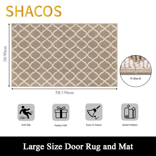 SHACOS Large Door Mat 3'x5' Indoor Washable Front Door Mats, Beige
