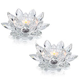 Crystal Lotus Flower Tealight Candle Holders/Glass Tea Light Candlestick Decor Decoration for Christmas Home Wedding Party… (Clean 2pcs)