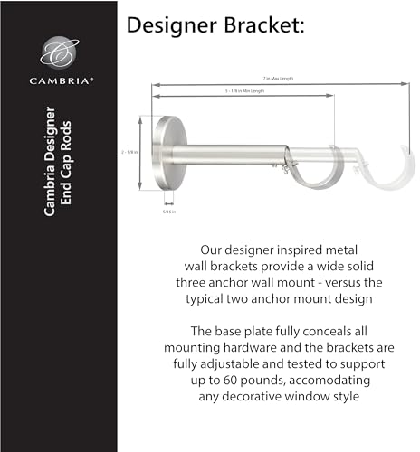 MODE Cambria® Designer Series - Premium 7 foot Custom Curtain Rod - 1-1/8 inch Large Diameter - Non-Adjustable for a Seamless Look - Premium Designer Brackets and End Caps - Brushed Gold Finish