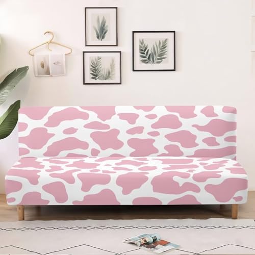 Pink Cow Print Non Slip & Dustproof Protector Futon Covers Stretchy Sofa Couch Slipcover with Elastic Bands Armless Sofa Couch Slipcover Machine Washable