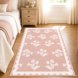 Pink Floral Rug for Girls Bedroom - 3x5 Washable Boho Bathroom Rug