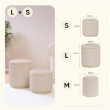Round Storage Ottoman Set of 2, Beige Boucle Stools with Tray