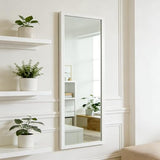 whitebeach 48" x 16" Over The Door Full Length Mirror Wall Mounted Hanging with 2 Metal Hangers for Bedroom Living Room Bathroom White