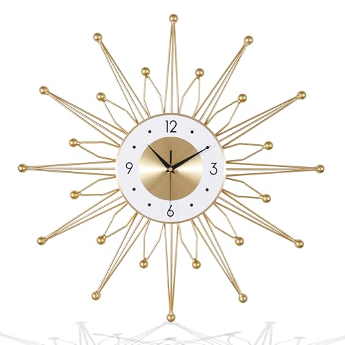 Lafocuse Silent 23 Inch Metal Large Gold Wall Clock for Home Decor, Mid Century Wall Clocks Battery Operated, Art Deco Starburst Wall Clocks for Living Room Kitchen Office