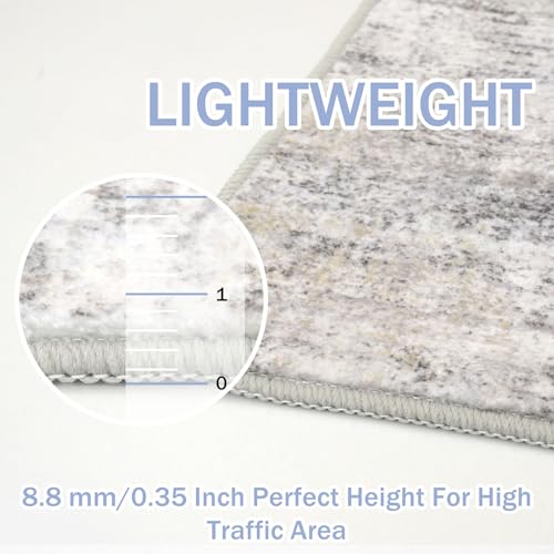 IOHOUZE Abstract Runner Rug 2x6 Ft Washable Runners for Hallways, Non Slip Kitchen Runner Printed Faux Wool Entryway Runner Indoor, Modern Abstract Floor Carpet for Hall Kitchen Bedroom, Grey Beige