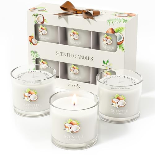 CHILLFLAME Coconut Candle, Scented Candles Gifts for Women, Candles Gift Set for Her, 6 Scented Votive Candles, Birthday Gifts for Women/Men (White, 14 oz)