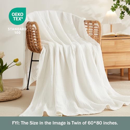 EMME Cotton Muslin Large Throw Blanket Couch 4-Layer Breathable Gauze Soft Lightweight Bed Blankets Adults (50"x71")