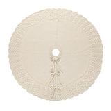 Ivory Knitted Christmas Tree Skirt, Cozy Cable Knit Design with Scalloped Edge and Ties, Rustic Farmhouse Holiday Décor for Christmas Tree Base(Ivory, 36")