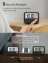 Digital Travel Alarm Clock, Black, 3.54 inch LCD Display, 9-Minute Snooze, 2 Volume Levels, Backlight, Battery Included