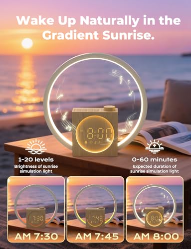 LIORQUE Sunrise Alarm Clock, Wake up Light with White Noise for Heavy Sleepers, Adjustable Sleep Timer, Volume&Brightness, Night Light with Dynamic Colors, 30 Sleep Sounds for Baby Kids Adults