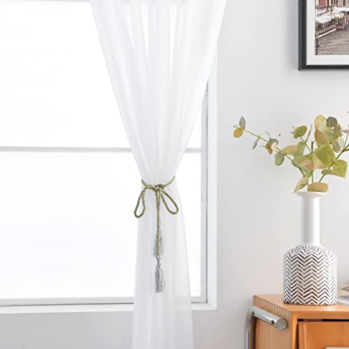 SpaceDresser Basic Rod Pocket Sheer Voile Window Curtain Panels White 1 Pair 2 Panels 52 Width 84 Inch Long for Kitchen Bedroom Children Living Room Yard(White,52 W x 84 L)