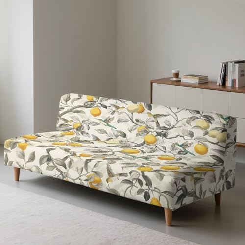 Lemon Bird Futon Covers Slipcover Full Size Stretchable Futon Sofa Cover Soft Washable Couch Slipcover with Elastic Bottom for Indoor