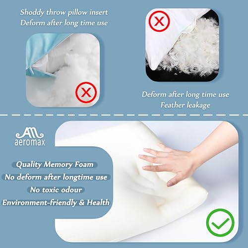 AM AEROMAX 12 × 20 Throw Pillow Memory Foam Pillow Insert - Rectangular Lumbar Support Pillow for Decorative Cushion Bed Couch Sofa - Non-Deforming Over Time
