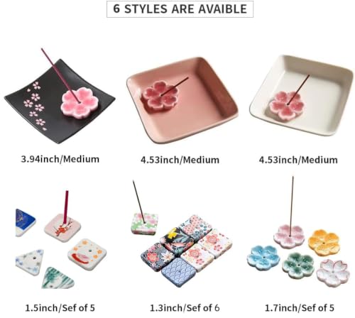 Japanese Ceramic Handmade Cute Cherry Blossom Incense Stick Holder or Incense Burner Holder, Unique Ash Catcher Inscent Tray and Decorative Gift, Home Decor 3.94 inches, Square Pink