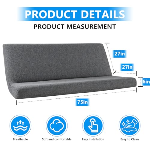 Full Size Futon Cover Couch Sofa DayBed Mattress Slipcover with Zippered (Dark Gray, 75 * 54 * 6in)